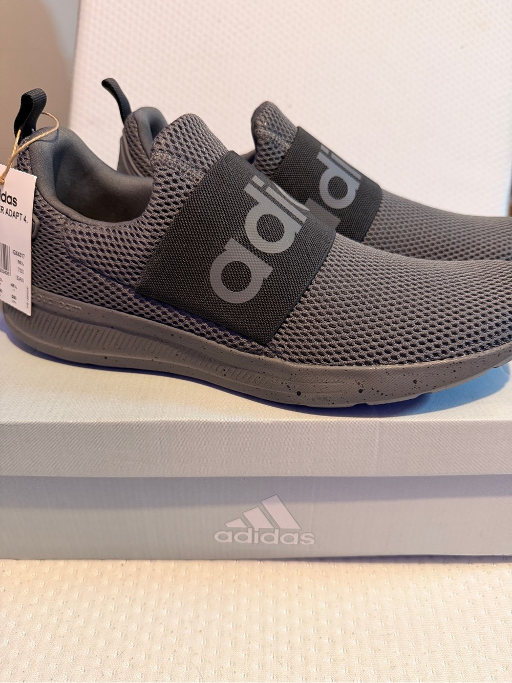 adidas Grey Slip-On Athletic Sneakers with Logo Strap